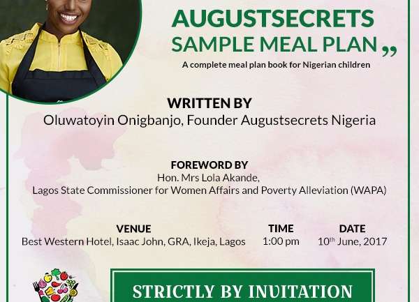 Augustsecrets Toyin Onigbanjo Set to Launch Meal Plan Book